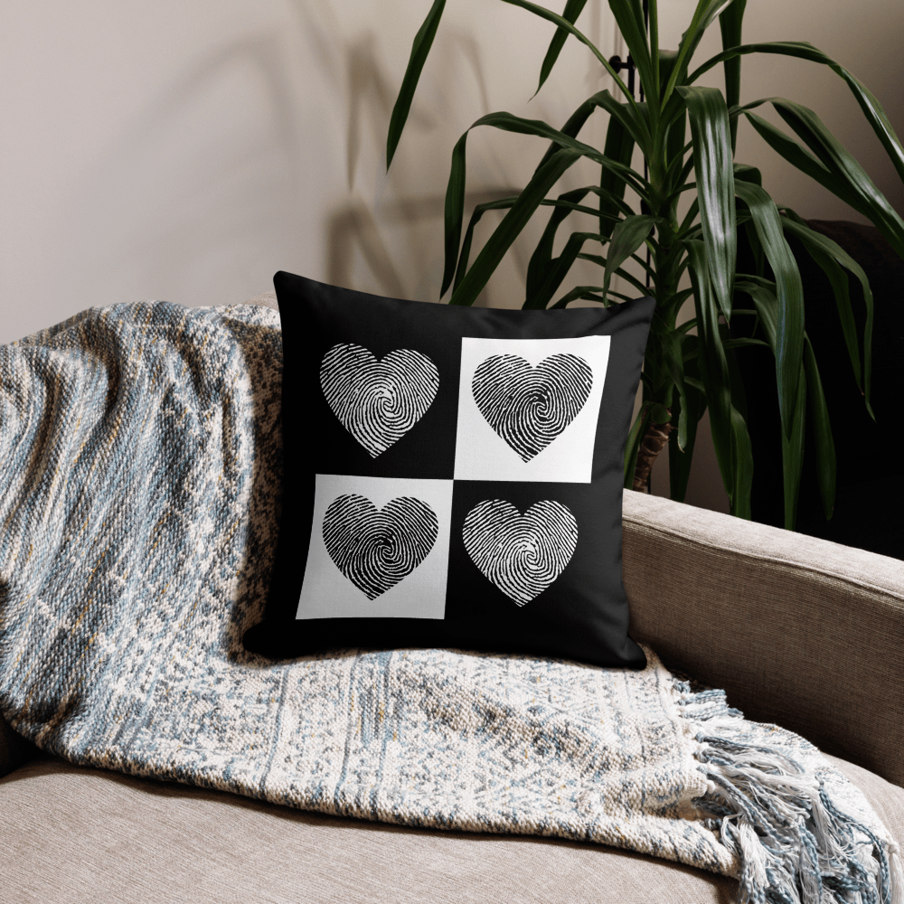 Dein Traumzimmer Fingerprint Hearts I Schwarz Premium Dekokissen Dekorative Kissen