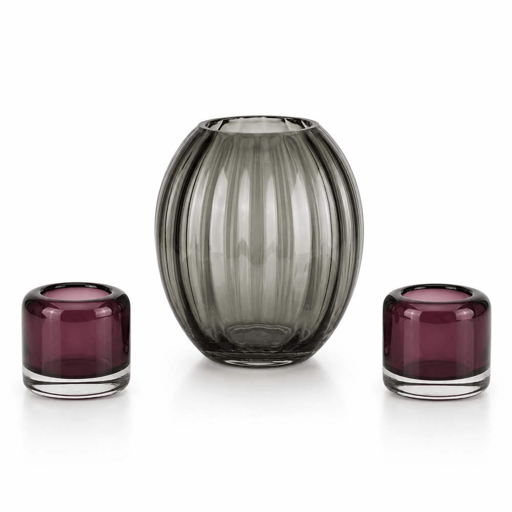 Dein Traumzimmer Kaheku Glas Deko Set Mono Grau & Opino Lila Glas