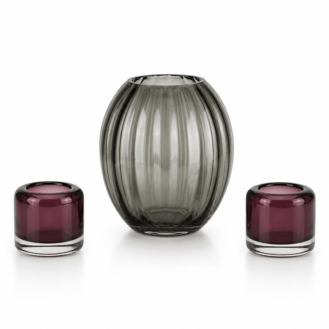 Dein Traumzimmer Kaheku Glas Deko Set Mono Grau &amp; Opino Lila Glas