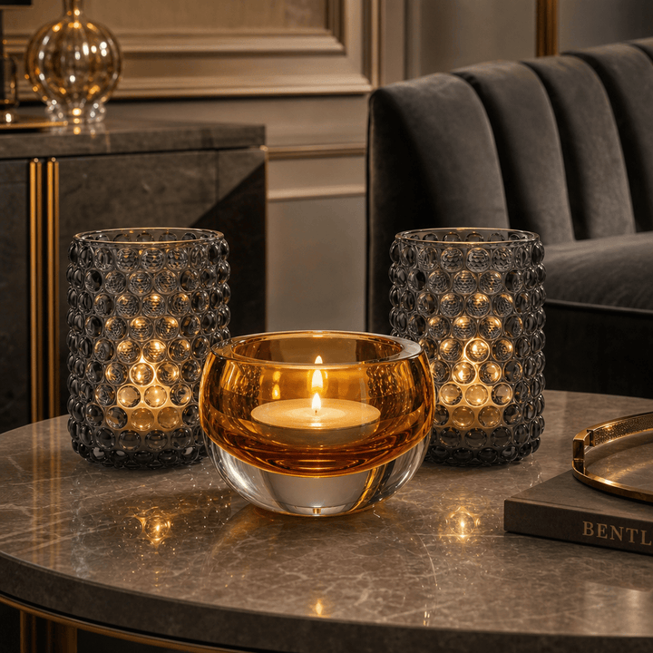 Dein Traumzimmer Kaheku Glas Deko Set Olson Amber &amp; Cura Grau Glas
