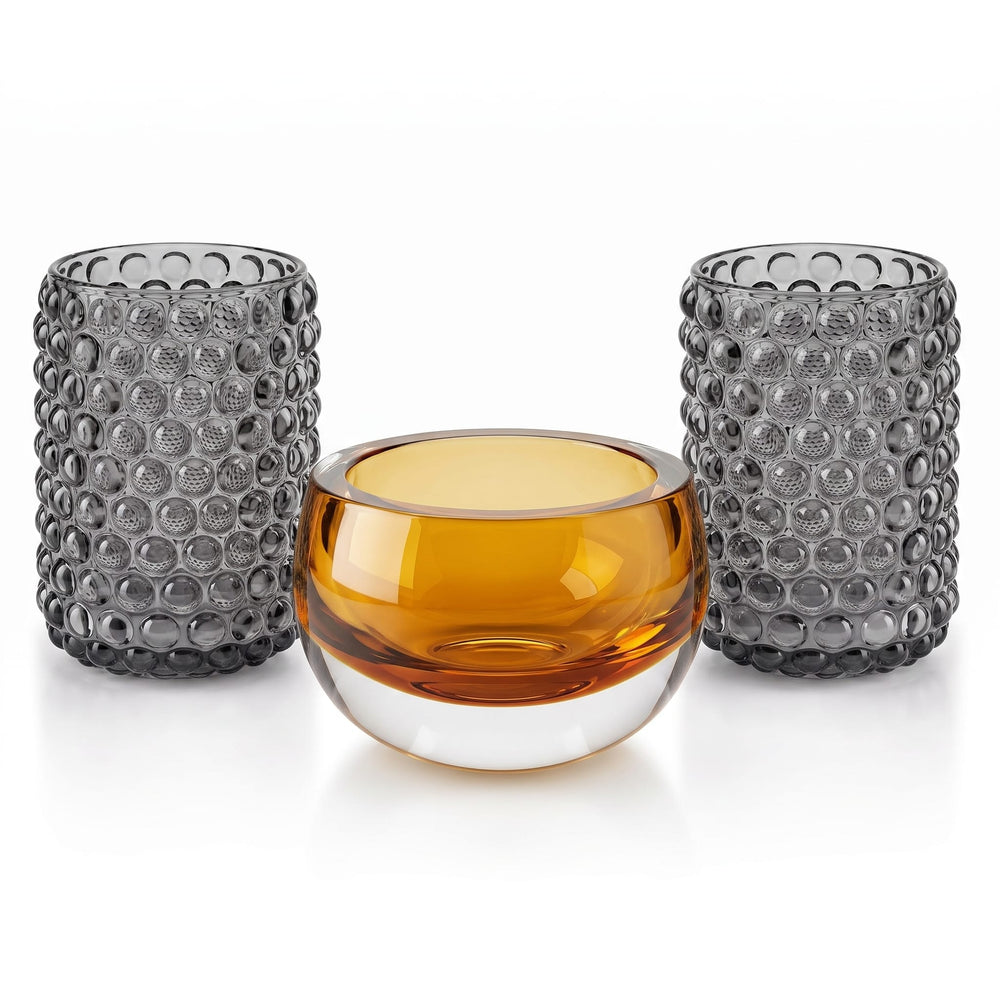 Dein Traumzimmer Kaheku Glas Deko Set Olson Amber & Cura Grau Glas