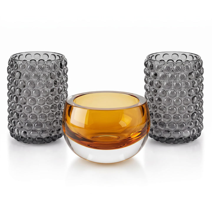 Dein Traumzimmer Kaheku Glas Deko Set Olson Amber &amp; Cura Grau Glas