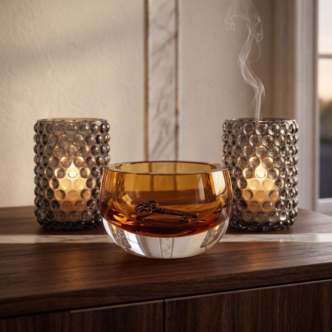 Dein Traumzimmer Kaheku Glas Deko Set Olson Amber & Cura Grau Glas