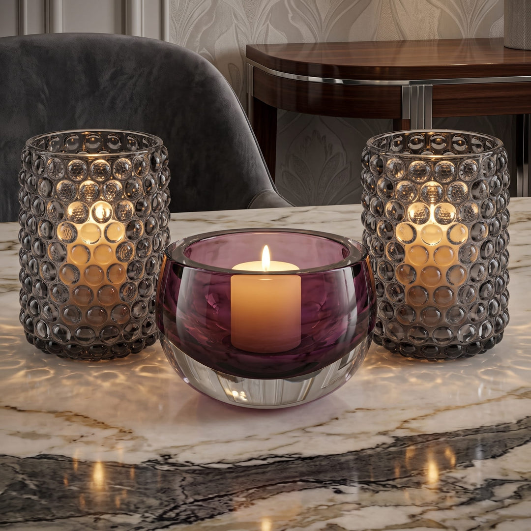 Dein Traumzimmer Kaheku Glas Deko Set Olson Purple &amp; Cura Grau Glas