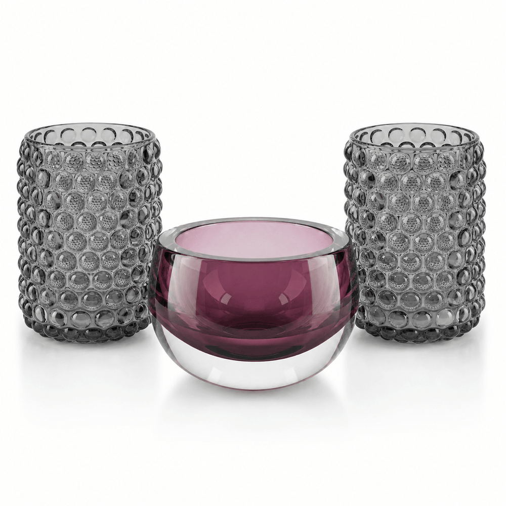Dein Traumzimmer Kaheku Glas Deko Set Olson Purple & Cura Grau Glas