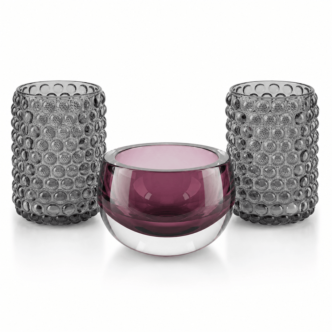 Dein Traumzimmer Kaheku Glas Deko Set Olson Purple &amp; Cura Grau Glas