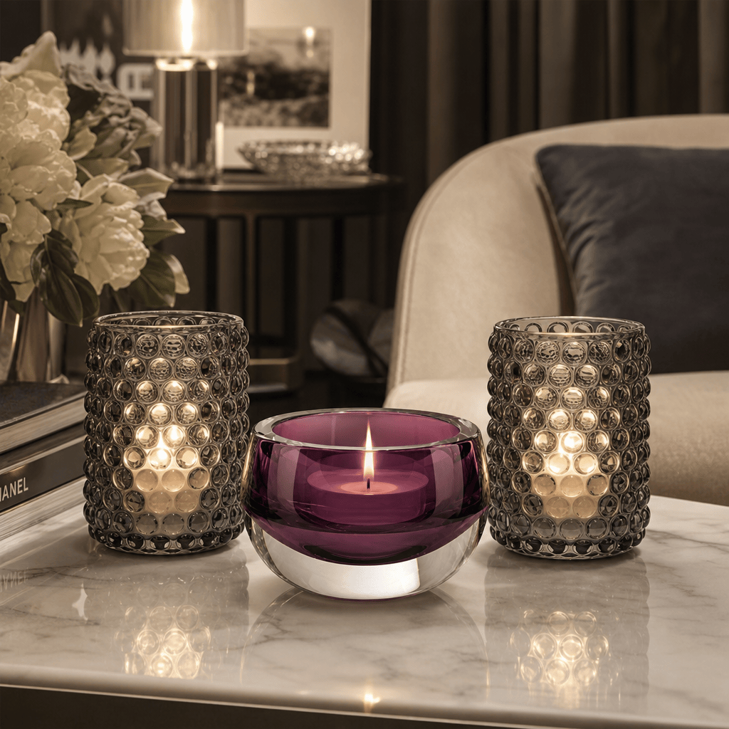 Dein Traumzimmer Kaheku Glas Deko Set Olson Purple &amp; Cura Grau Glas