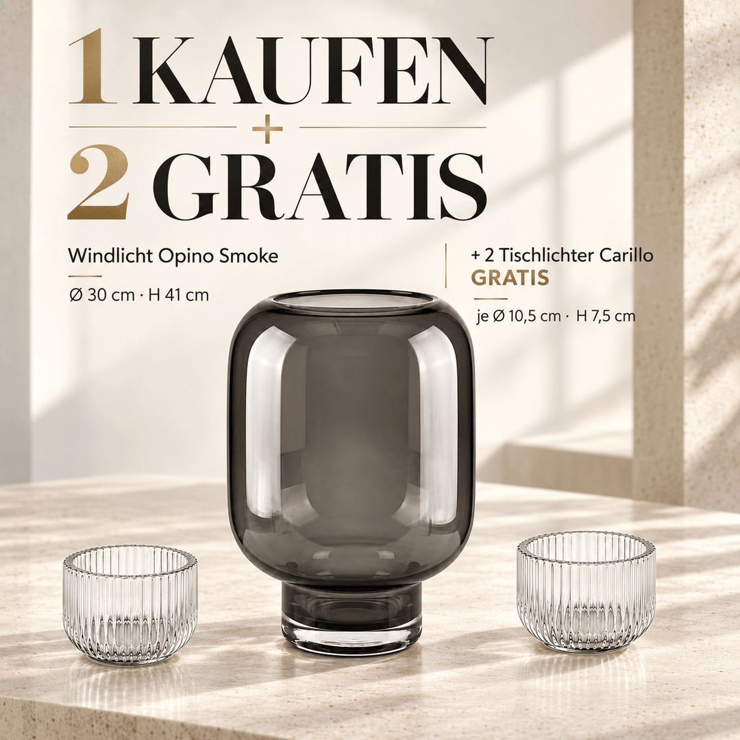 Dein Traumzimmer Kaheku Windlicht Opino Smoke Ø30cm + 2 Carillo gratis Glas