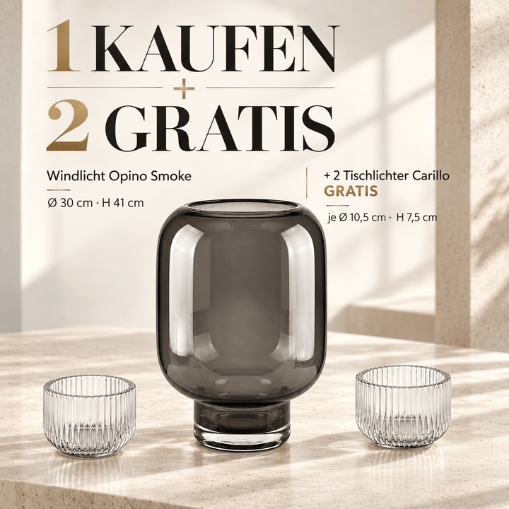 Dein Traumzimmer Kaheku Windlicht Opino Smoke Ø30cm + 2 Carillo gratis Glas