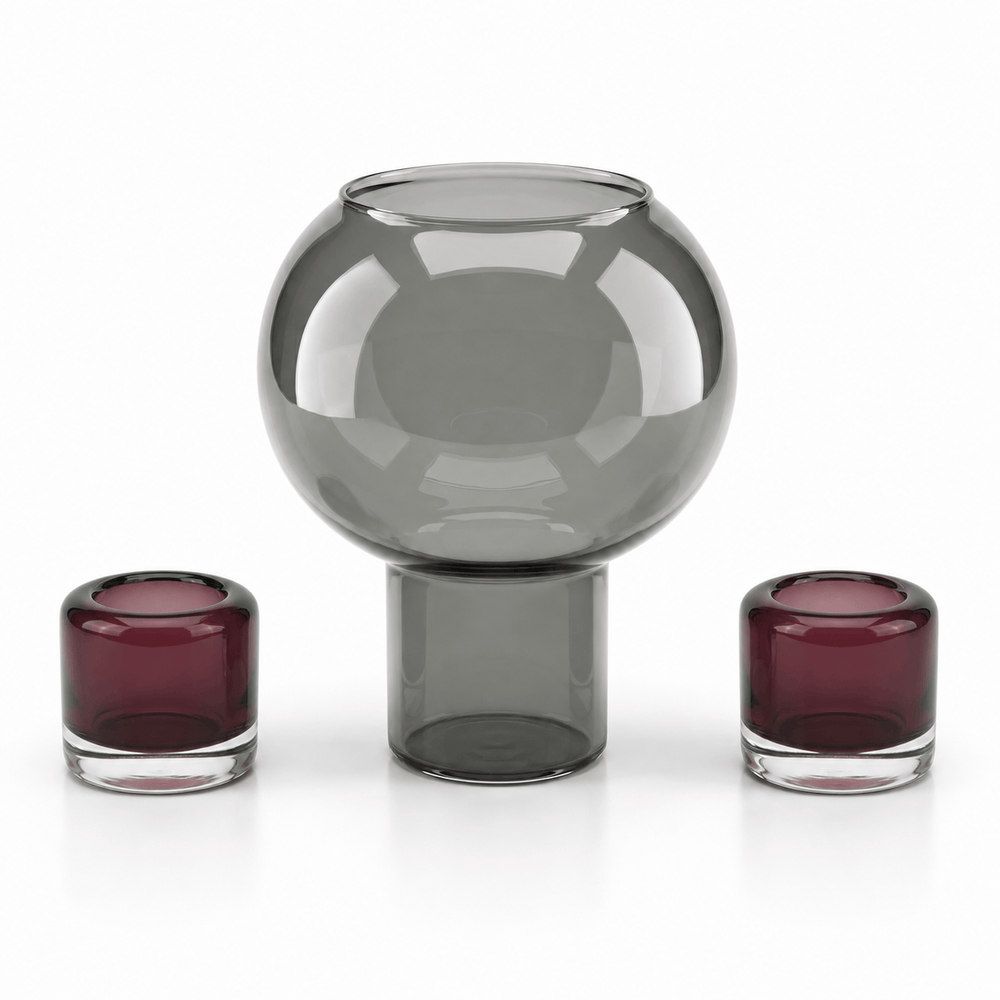 Dein Traumzimmer Kaheku Windlicht Set Colima Grau & Opino Lila Glas