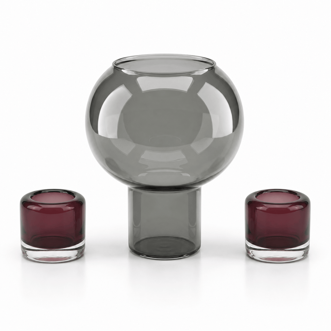 Dein Traumzimmer Kaheku Windlicht Set Colima Grau &amp; Opino Lila Glas