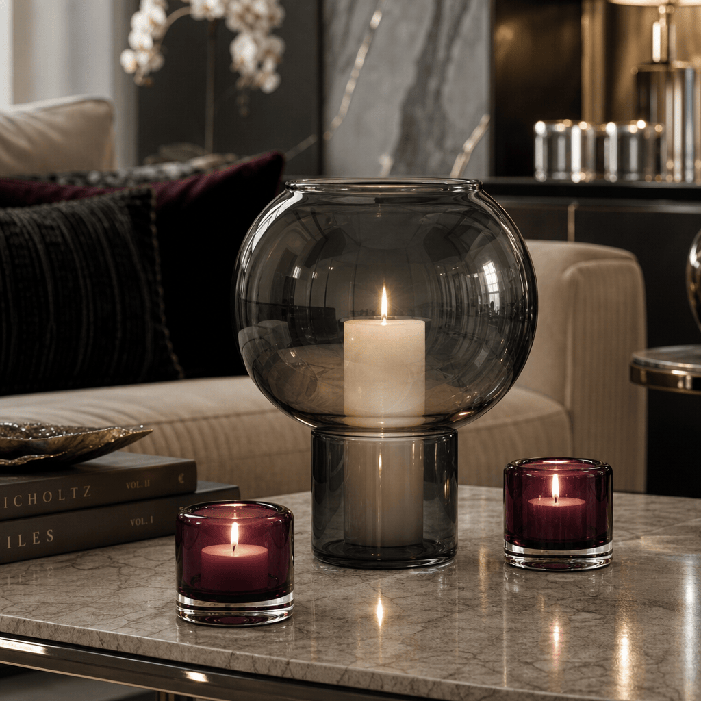 Dein Traumzimmer Kaheku Windlicht Set Colima Grau &amp; Opino Lila Glas