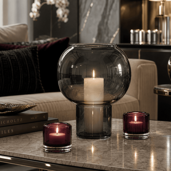 Dein Traumzimmer Kaheku Windlicht Set Colima Grau &amp; Opino Lila Glas